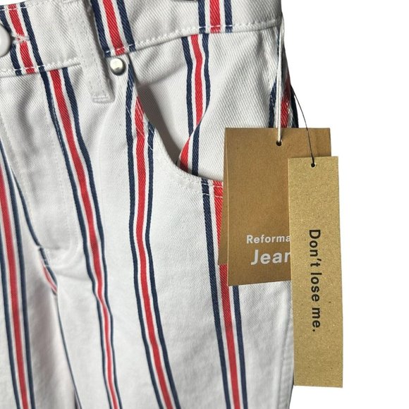 Reformation Grenada Striped Denim Jeans Size S Mid Rise Red White Blue Pants NWT - Picture 4 of 7